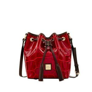 Dooney & Bourke Croco Red/Brown Leather Drawstring Bucket Bag